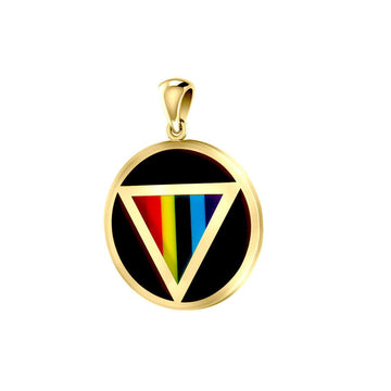 Rainbow Triangle Inlay with Black Onyk LGBTQ Pride Round Solid Gold Pendant GPD328 - Jewelry